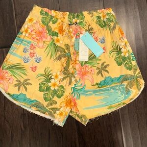 Anthropologie Yellow Floral High Waist Shorts